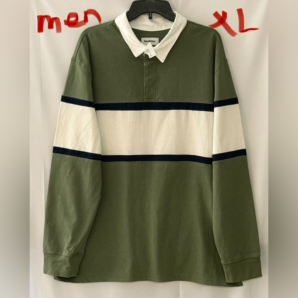 Goodfellow & Co Olive Polo with White and Black Stripes